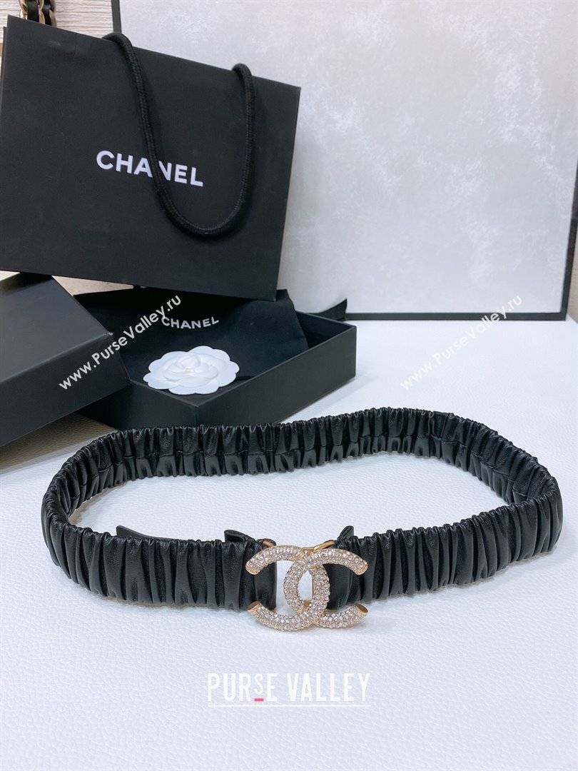 Chanel Stretch Calfskin Belt 3cm CH102911 Black/Gold 2024 (YANG-24102911)