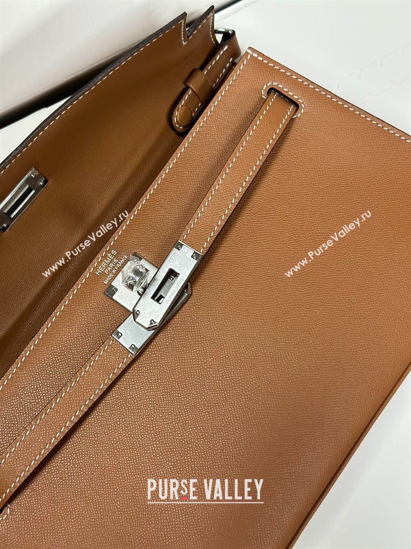 Hermes Kelly Elan Bag in Madame Leather Brown/Silver 2024(Half Handmade) (JIMMY-24022204)