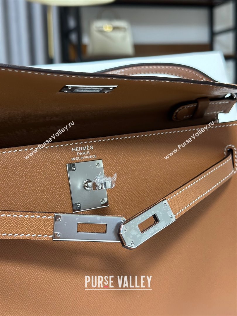 Hermes Kelly Elan Bag in Madame Leather Brown/Silver 2024(Half Handmade) (JIMMY-24022204)