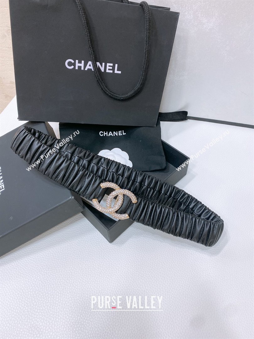 Chanel Stretch Calfskin Belt 3cm CH102911 Black/Gold 2024 (YANG-24102911)