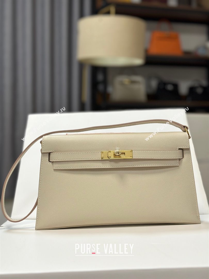 Hermes Kelly Elan Bag in Madame Leather Milkshake White/Gold 2024(Half Handmade) (JIMMY-24022211)