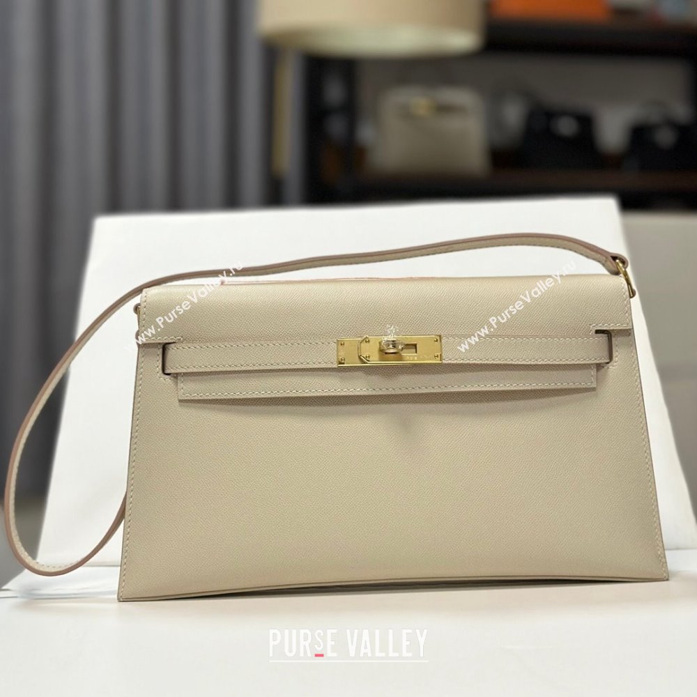 Hermes Kelly Elan Bag in Madame Leather Milkshake White/Gold 2024(Half Handmade) (JIMMY-24022211)