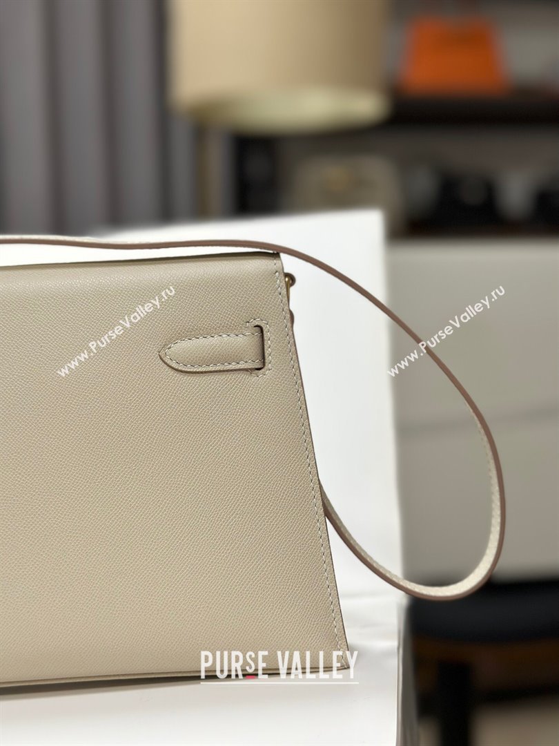 Hermes Kelly Elan Bag in Madame Leather Milkshake White/Gold 2024(Half Handmade) (JIMMY-24022211)