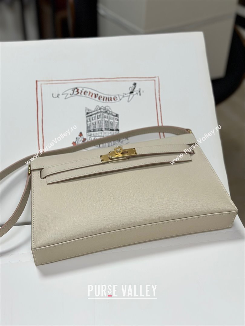 Hermes Kelly Elan Bag in Madame Leather Milkshake White/Gold 2024(Half Handmade) (JIMMY-24022211)