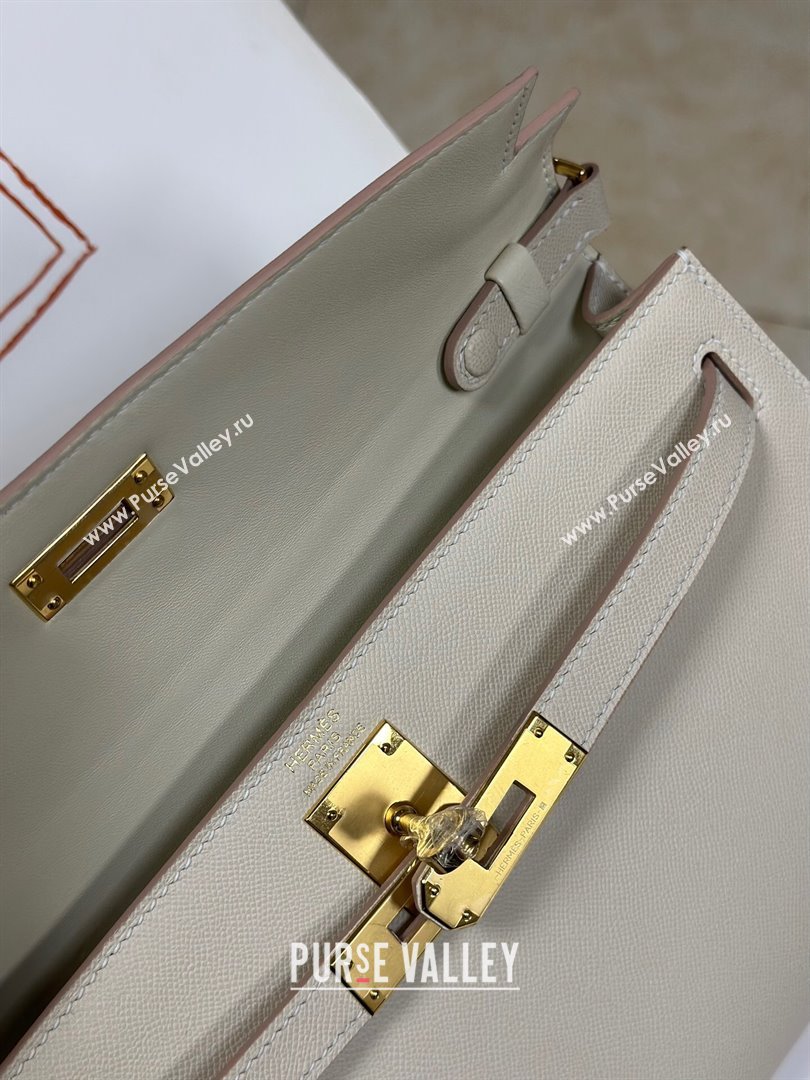 Hermes Kelly Elan Bag in Madame Leather Milkshake White/Gold 2024(Half Handmade) (JIMMY-24022211)