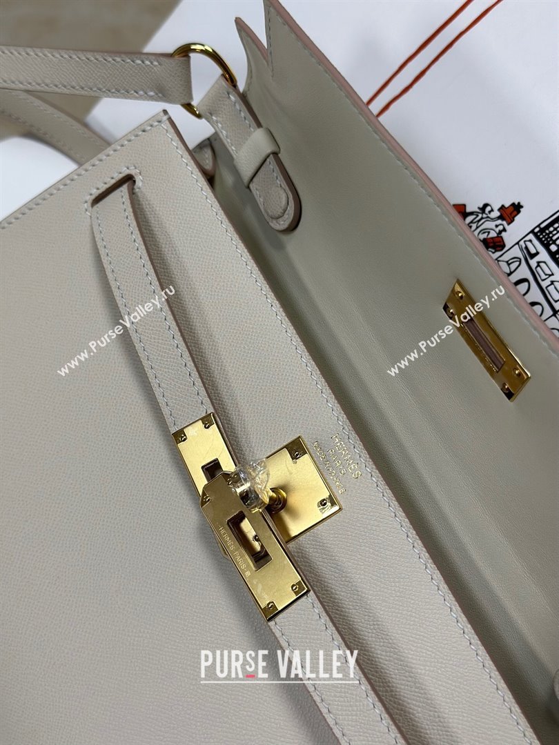 Hermes Kelly Elan Bag in Madame Leather Milkshake White/Gold 2024(Half Handmade) (JIMMY-24022211)