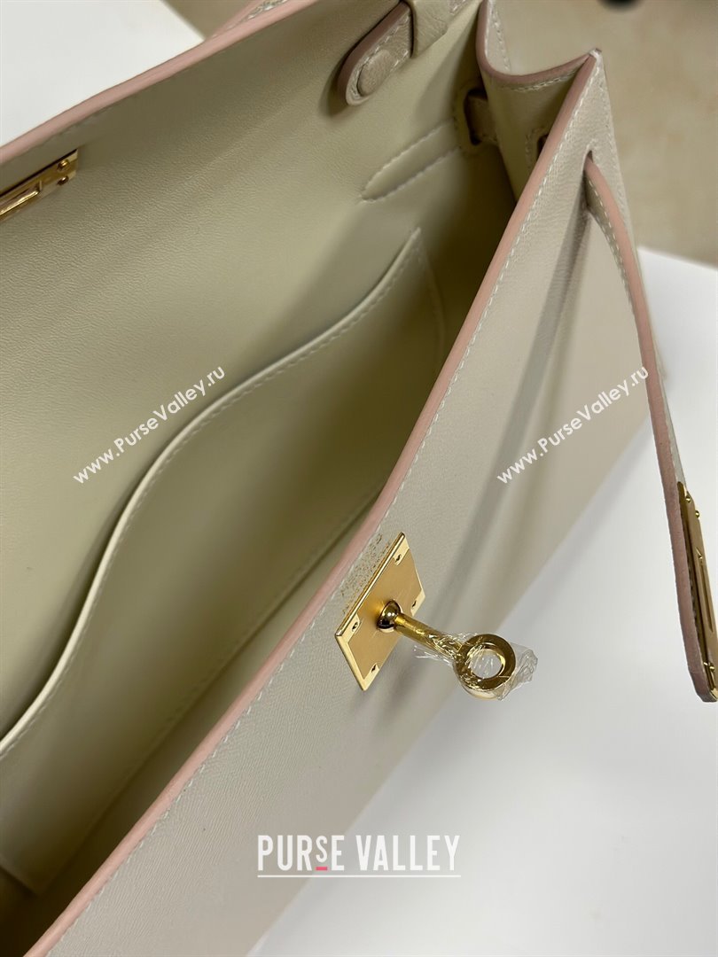 Hermes Kelly Elan Bag in Madame Leather Milkshake White/Gold 2024(Half Handmade) (JIMMY-24022211)