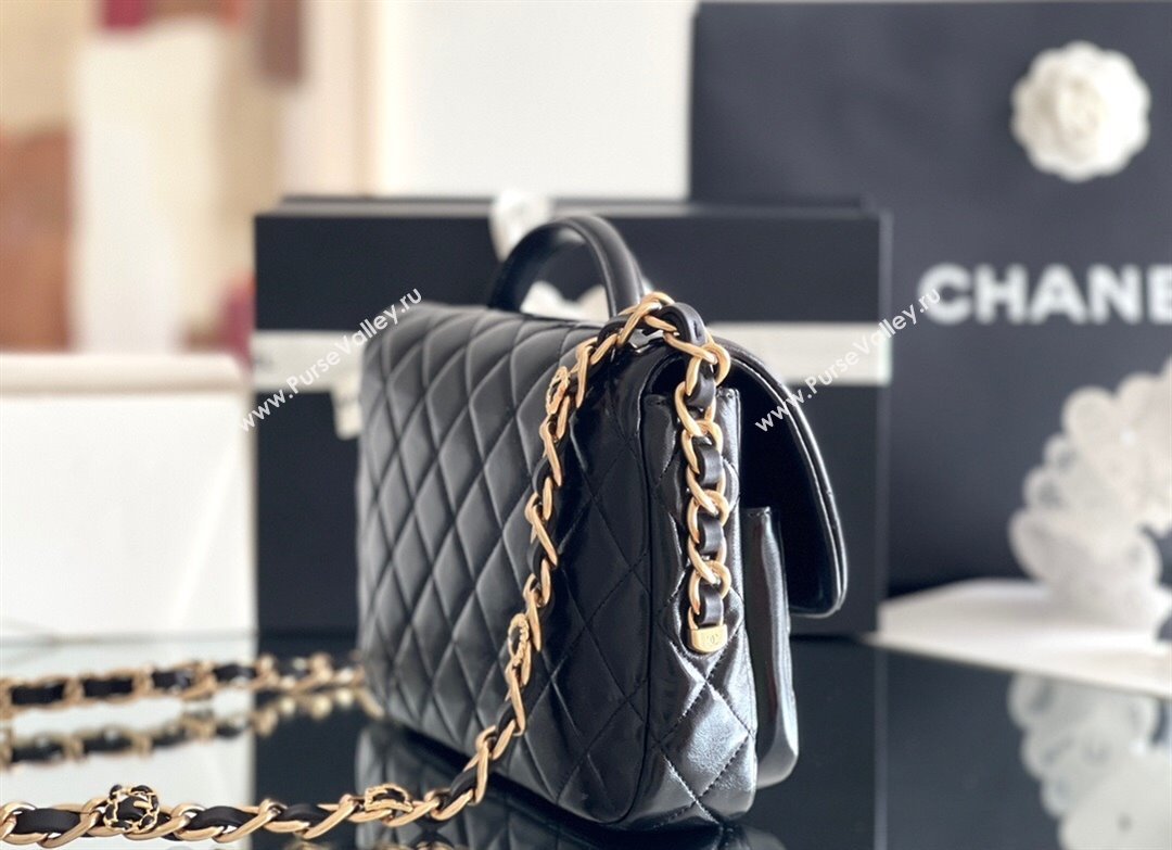 Chanel Shiny Lambskin Flap Bag with Top Handle and Pocket AS4993 Black 2024 Top Quality (MHE-24091307)