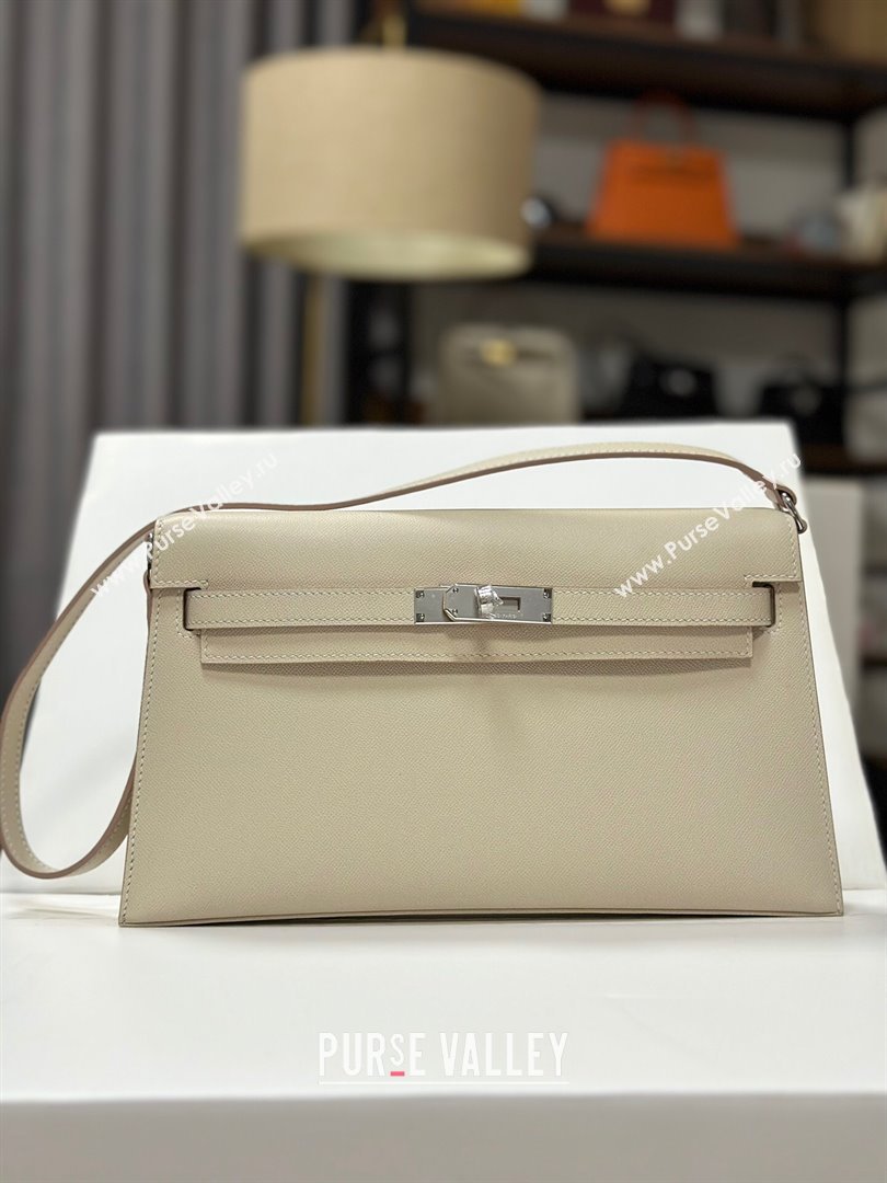 Hermes Kelly Elan Bag in Madame Leather Milkshake White/Silver 2024(Half Handmade) (JIMMY-24022212)