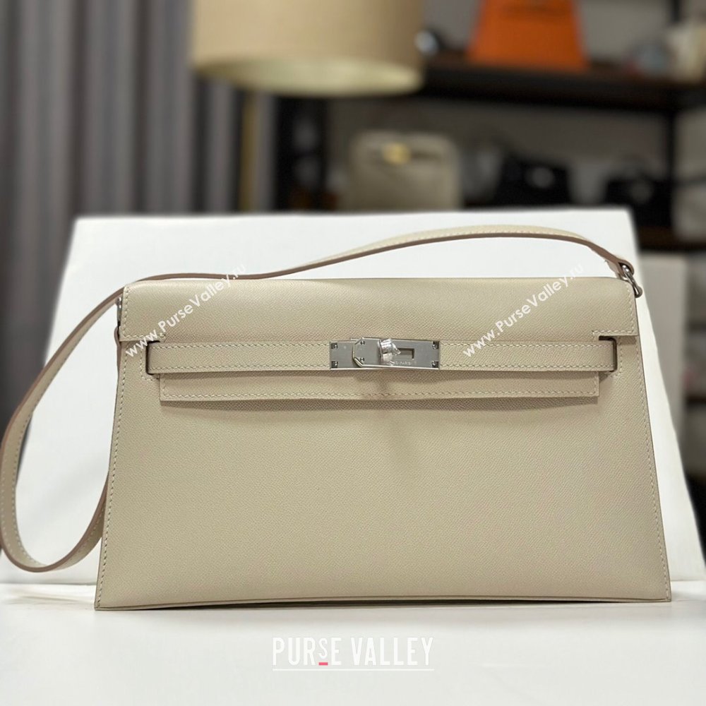 Hermes Kelly Elan Bag in Madame Leather Milkshake White/Silver 2024(Half Handmade) (JIMMY-24022212)