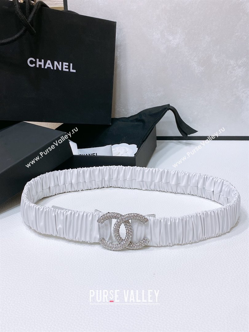 Chanel Stretch Calfskin Belt 3cm CH102912 White/Silver 2024 (YANG-24102912)