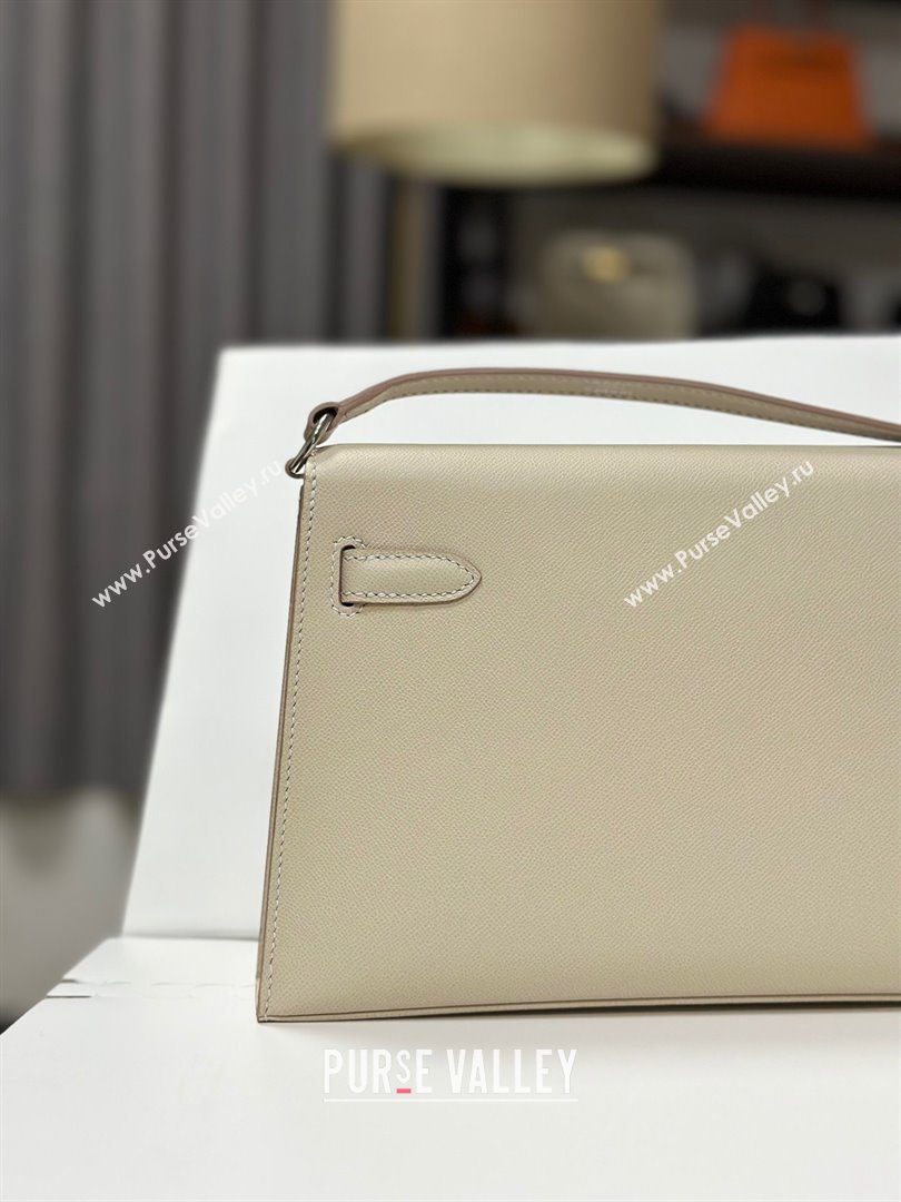 Hermes Kelly Elan Bag in Madame Leather Milkshake White/Silver 2024(Half Handmade) (JIMMY-24022212)