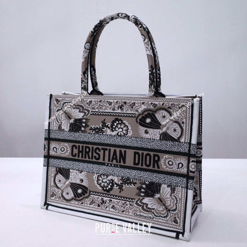 Dior Medium Book Tote in Beige Multicolor Butterfly Bandana Embroidery 2023 (DMZ-23111328)