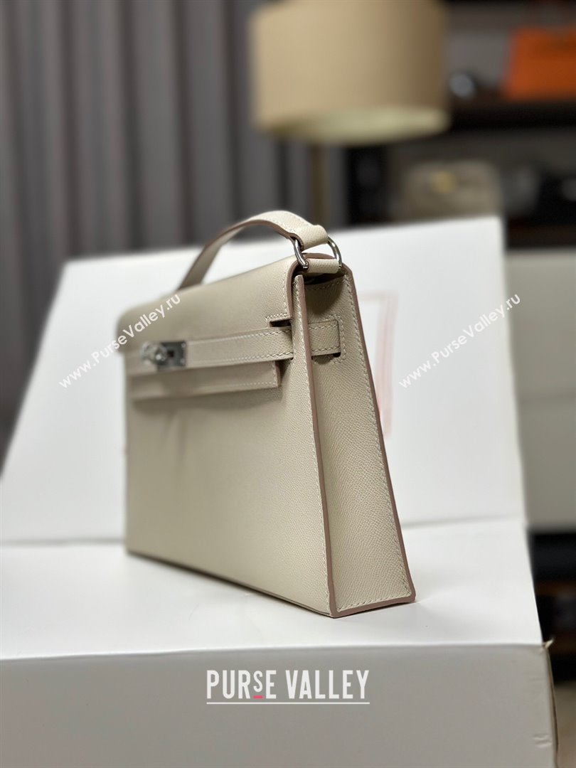 Hermes Kelly Elan Bag in Madame Leather Milkshake White/Silver 2024(Half Handmade) (JIMMY-24022212)