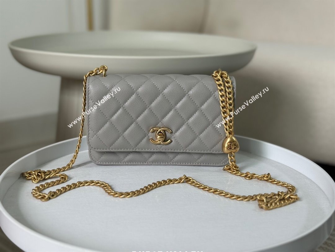 Chanel Grained Calfskin Wallet On Heart Chain WOC Grey 2024 (SM-24042601)