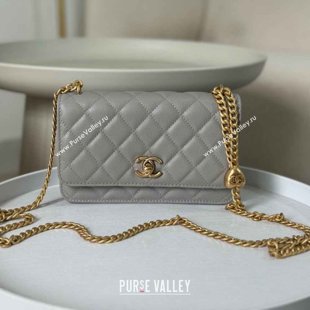 Chanel Grained Calfskin Wallet On Heart Chain WOC Grey 2024 (SM-24042601)