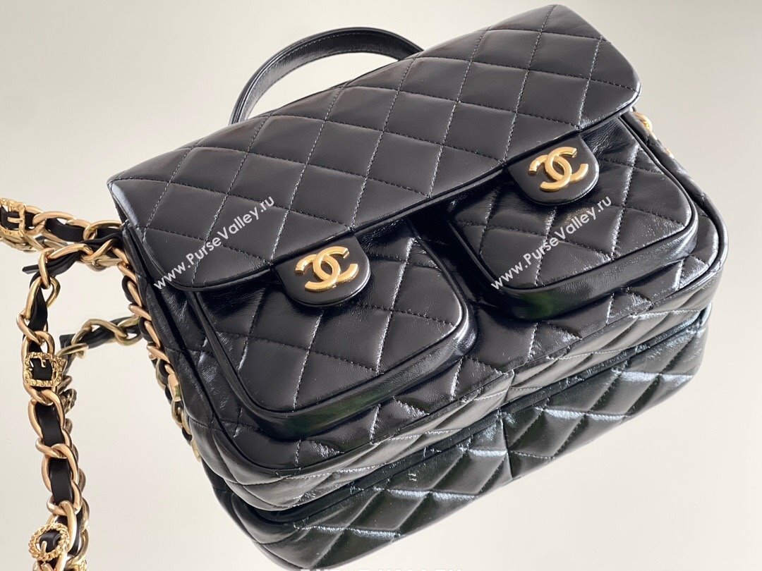 Chanel Shiny Lambskin Flap Bag with Top Handle and Pocket AS4993 Black 2024 Top Quality (MHE-24091307)