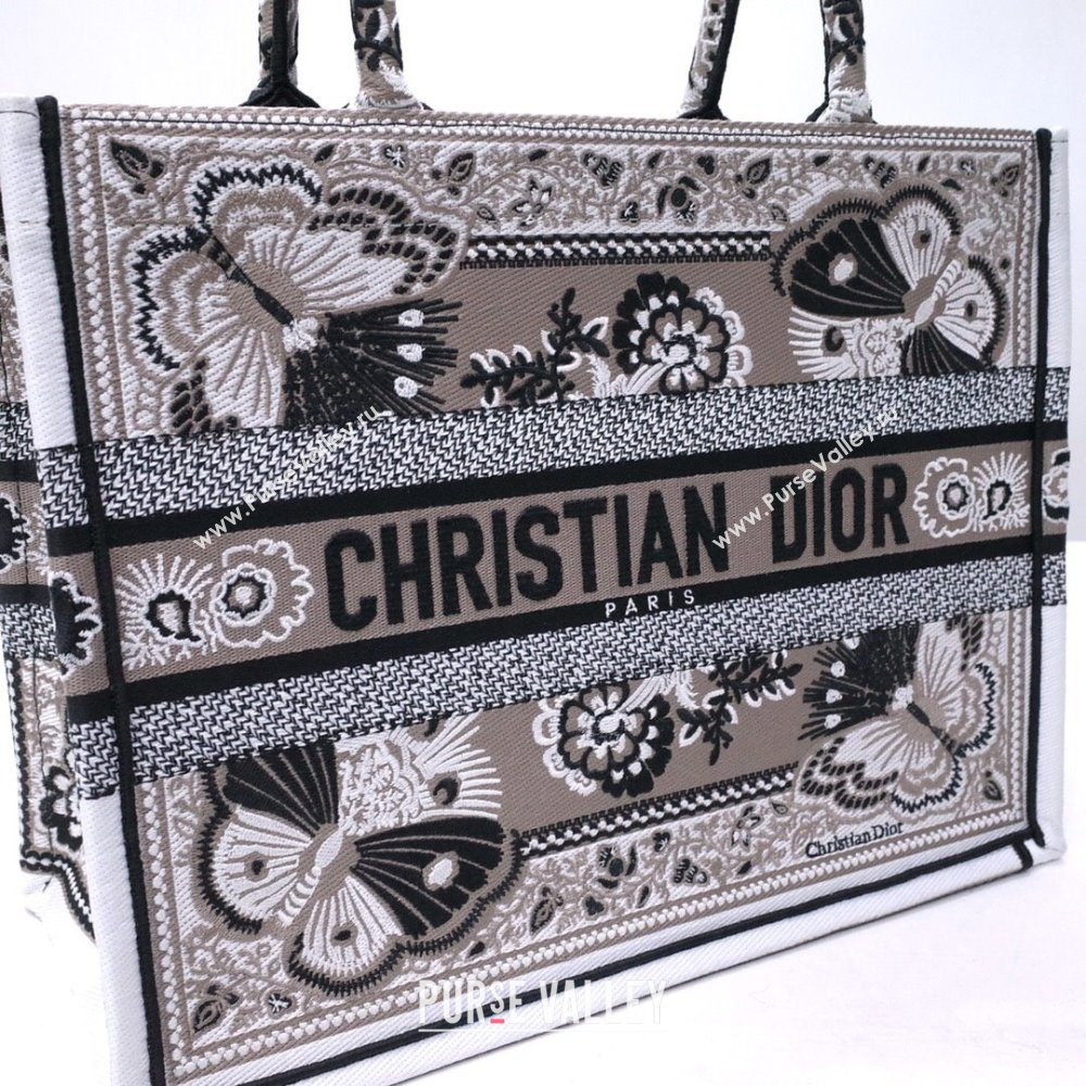 Dior Medium Book Tote in Beige Multicolor Butterfly Bandana Embroidery 2023 (DMZ-23111328)