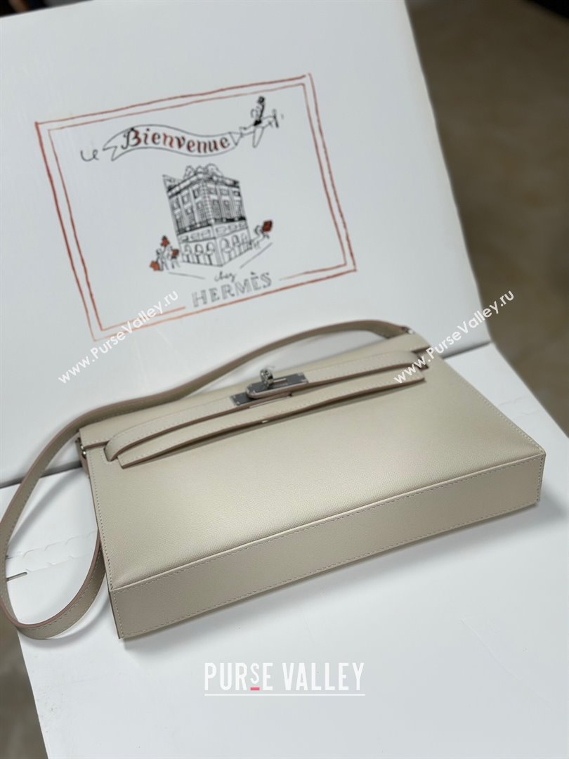 Hermes Kelly Elan Bag in Madame Leather Milkshake White/Silver 2024(Half Handmade) (JIMMY-24022212)