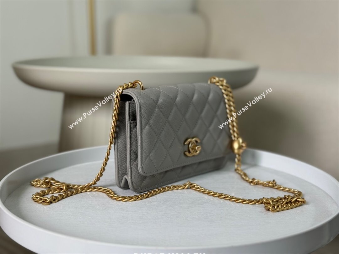 Chanel Grained Calfskin Wallet On Heart Chain WOC Grey 2024 (SM-24042601)