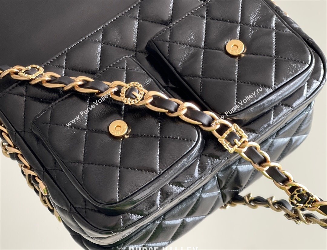 Chanel Shiny Lambskin Flap Bag with Top Handle and Pocket AS4993 Black 2024 Top Quality (MHE-24091307)