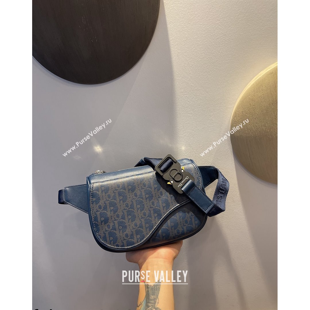 Dior Mens World Tour Saddle Belt Bag in Navy Blue Oblique Galaxy Leather 2021 (XXG-21090738)