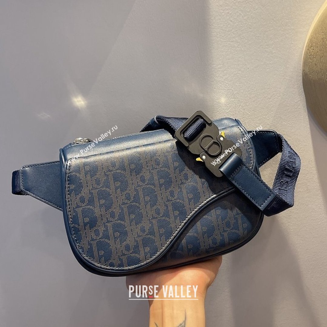 Dior Mens World Tour Saddle Belt Bag in Navy Blue Oblique Galaxy Leather 2021 (XXG-21090738)