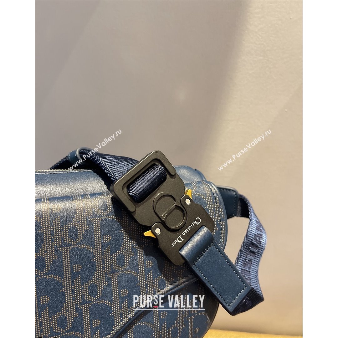 Dior Mens World Tour Saddle Belt Bag in Navy Blue Oblique Galaxy Leather 2021 (XXG-21090738)