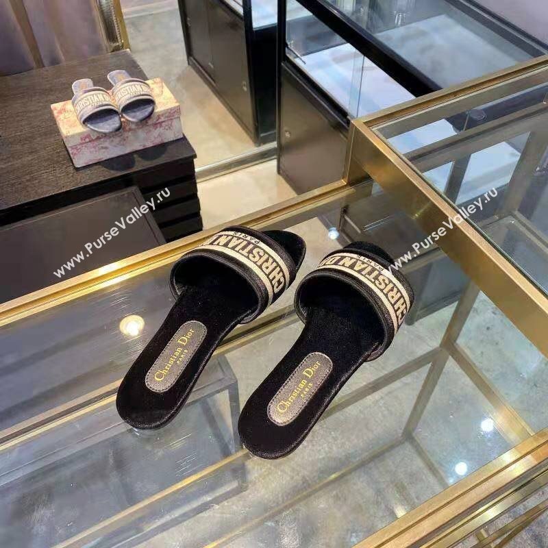 Dior Velvet Embroidered Slide Sandals Black 2020 (MD-20120366)
