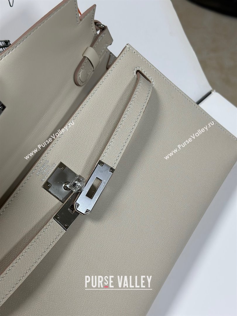 Hermes Kelly Elan Bag in Madame Leather Milkshake White/Silver 2024(Half Handmade) (JIMMY-24022212)