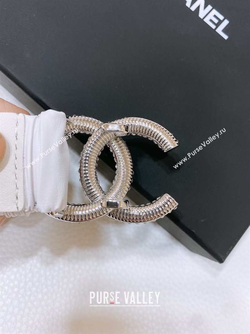 Chanel Stretch Calfskin Belt 3cm CH102912 White/Silver 2024 (YANG-24102912)