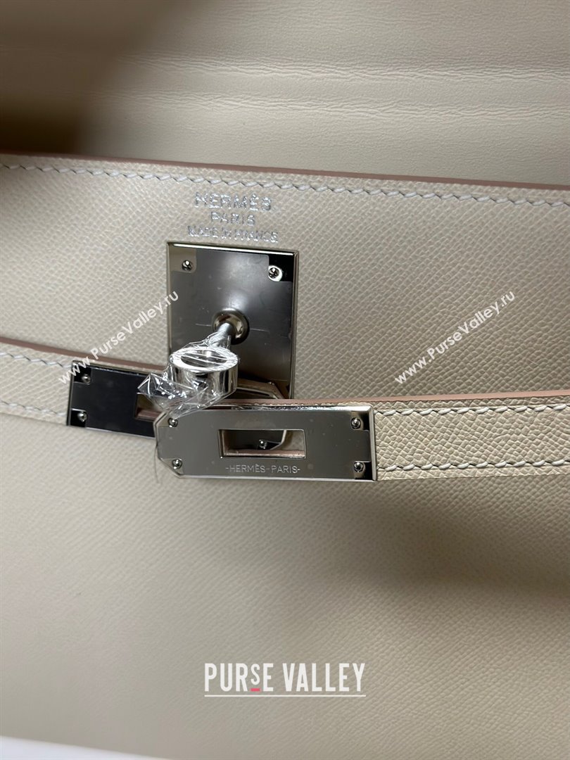 Hermes Kelly Elan Bag in Madame Leather Milkshake White/Silver 2024(Half Handmade) (JIMMY-24022212)