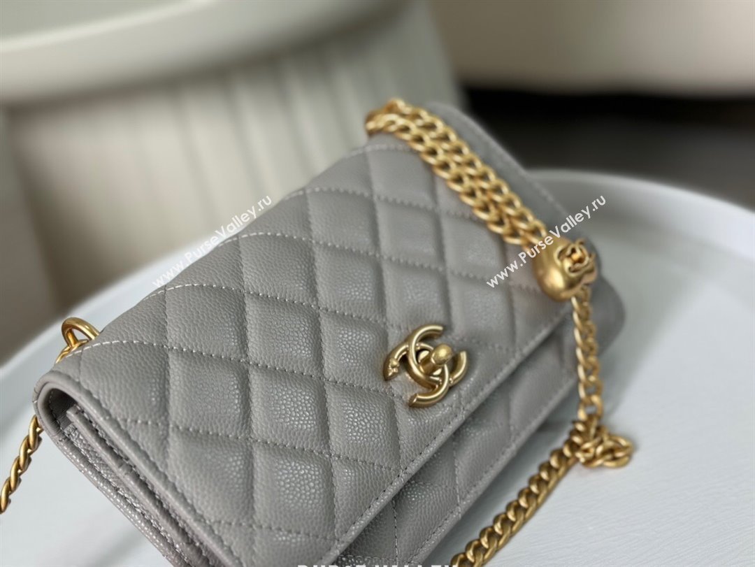 Chanel Grained Calfskin Wallet On Heart Chain WOC Grey 2024 (SM-24042601)