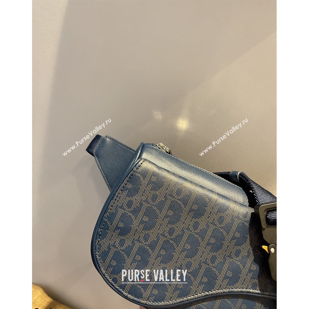 Dior Mens World Tour Saddle Belt Bag in Navy Blue Oblique Galaxy Leather 2021 (XXG-21090738)