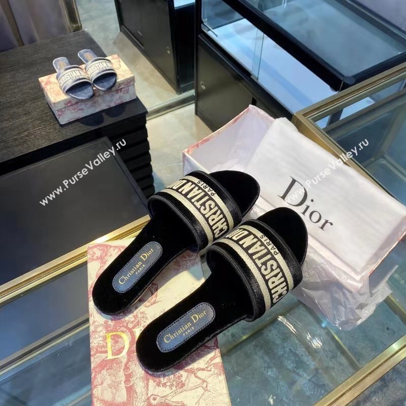 Dior Velvet Embroidered Slide Sandals Black 2020 (MD-20120366)