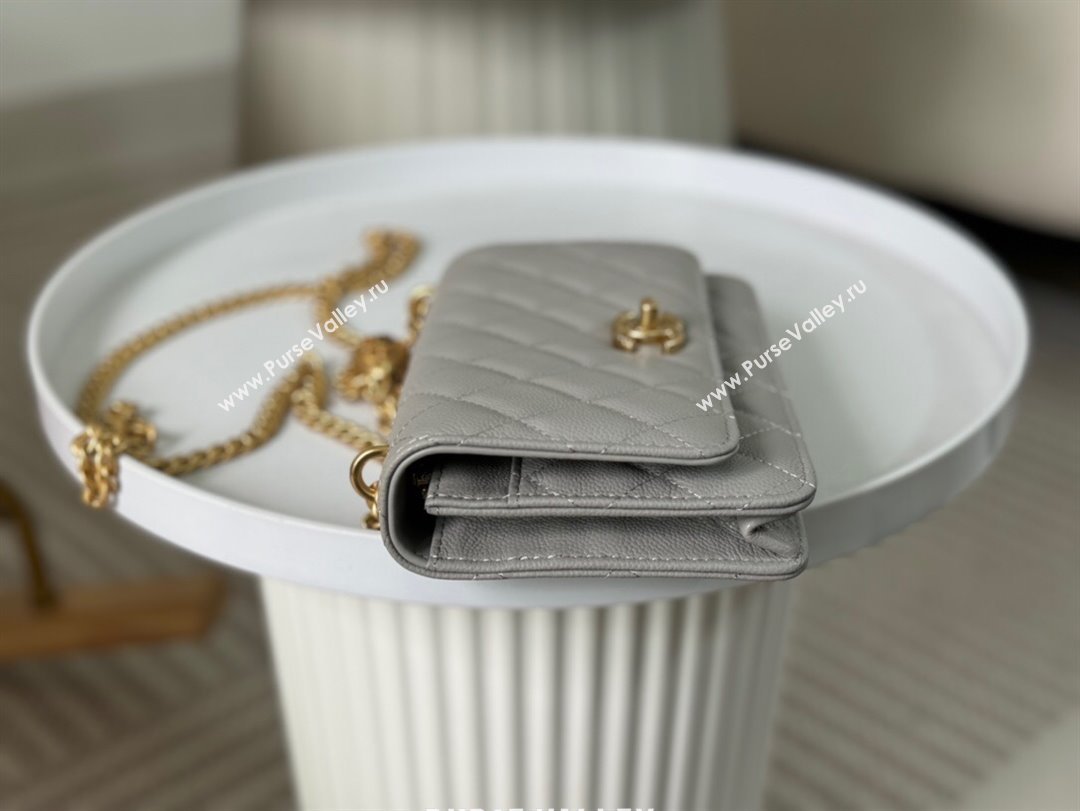 Chanel Grained Calfskin Wallet On Heart Chain WOC Grey 2024 (SM-24042601)