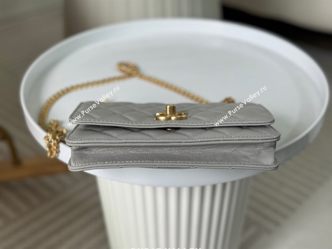 Chanel Grained Calfskin Wallet On Heart Chain WOC Grey 2024 (SM-24042601)