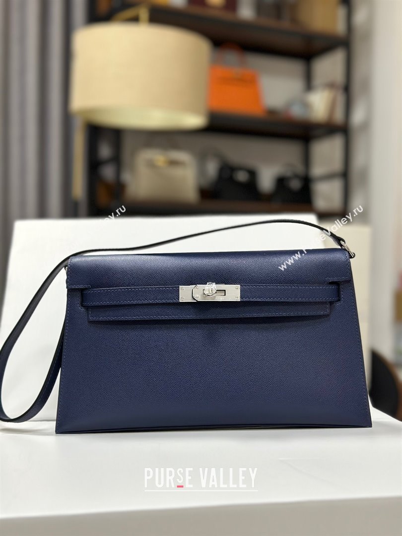 Hermes Kelly Elan Bag in Madame Leather Blue/Silver 2024(Half Handmade) (JIMMY-24022208)