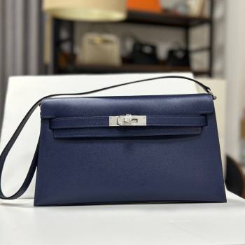 Hermes Kelly Elan Bag in Madame Leather Blue/Silver 2024(Half Handmade) (JIMMY-24022208)