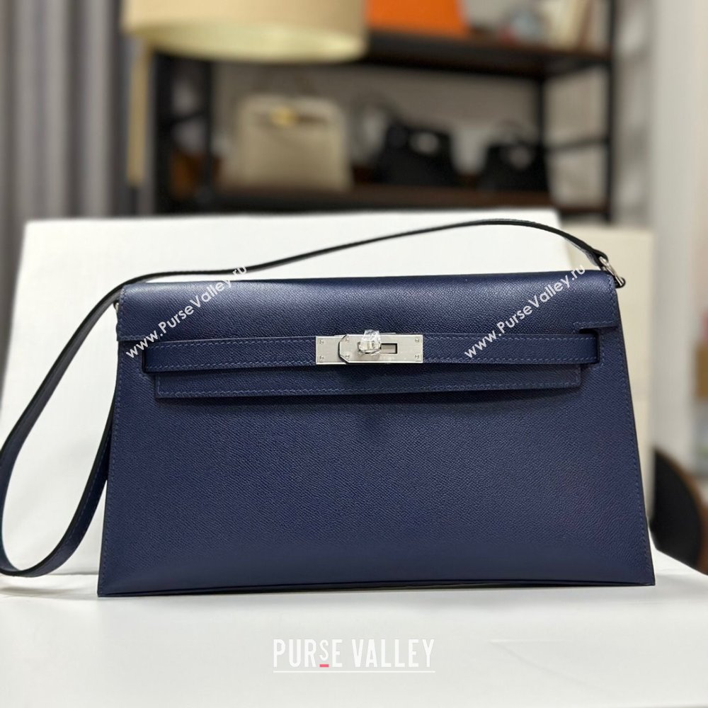 Hermes Kelly Elan Bag in Madame Leather Blue/Silver 2024(Half Handmade) (JIMMY-24022208)