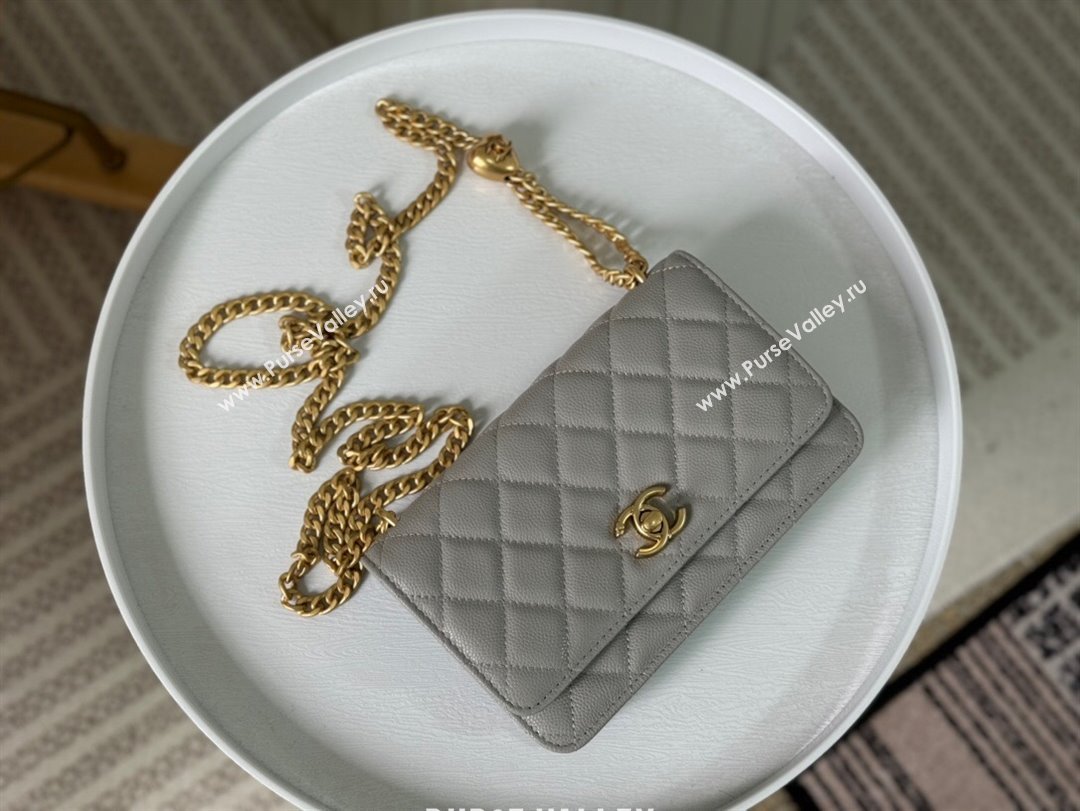 Chanel Grained Calfskin Wallet On Heart Chain WOC Grey 2024 (SM-24042601)