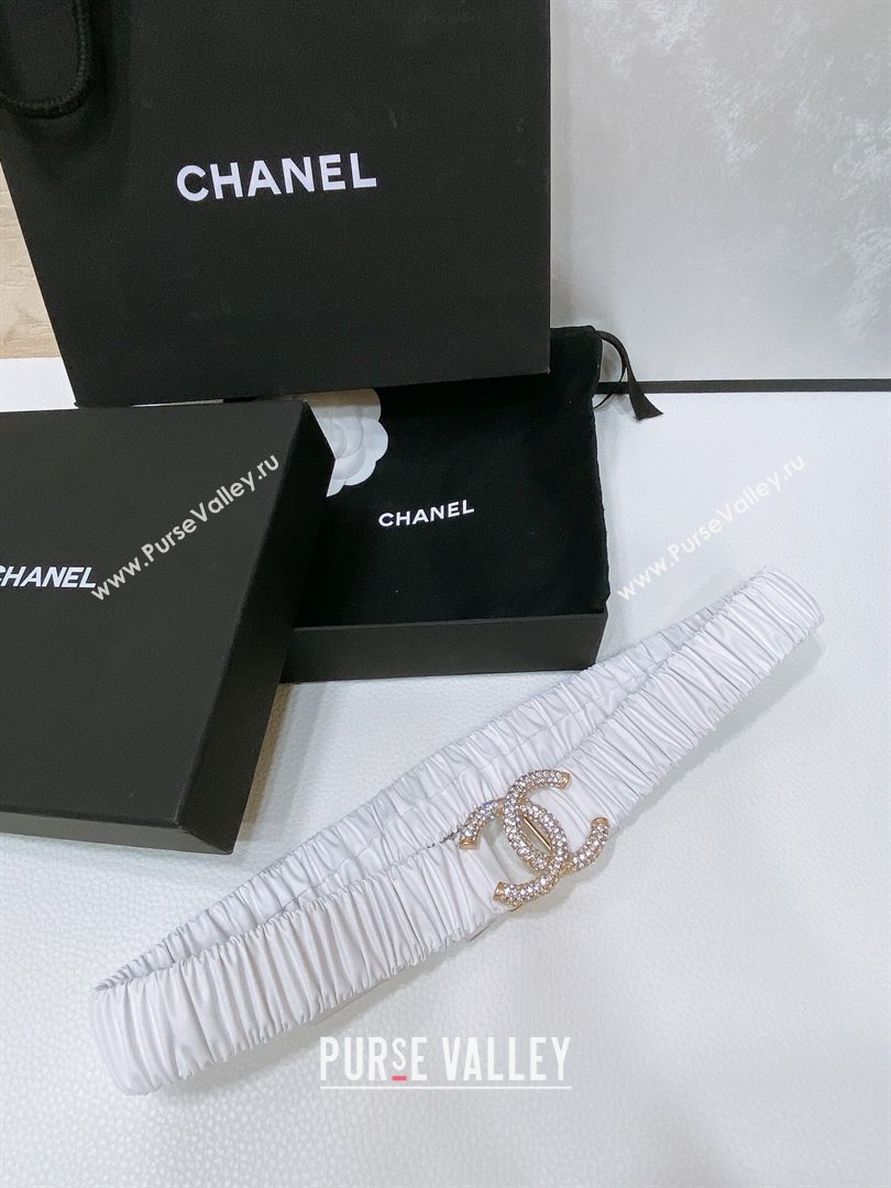 Chanel Stretch Calfskin Belt 3cm CH102915 White/Gold 2024 (YANG-24102915)