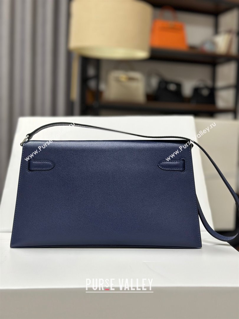 Hermes Kelly Elan Bag in Madame Leather Blue/Silver 2024(Half Handmade) (JIMMY-24022208)