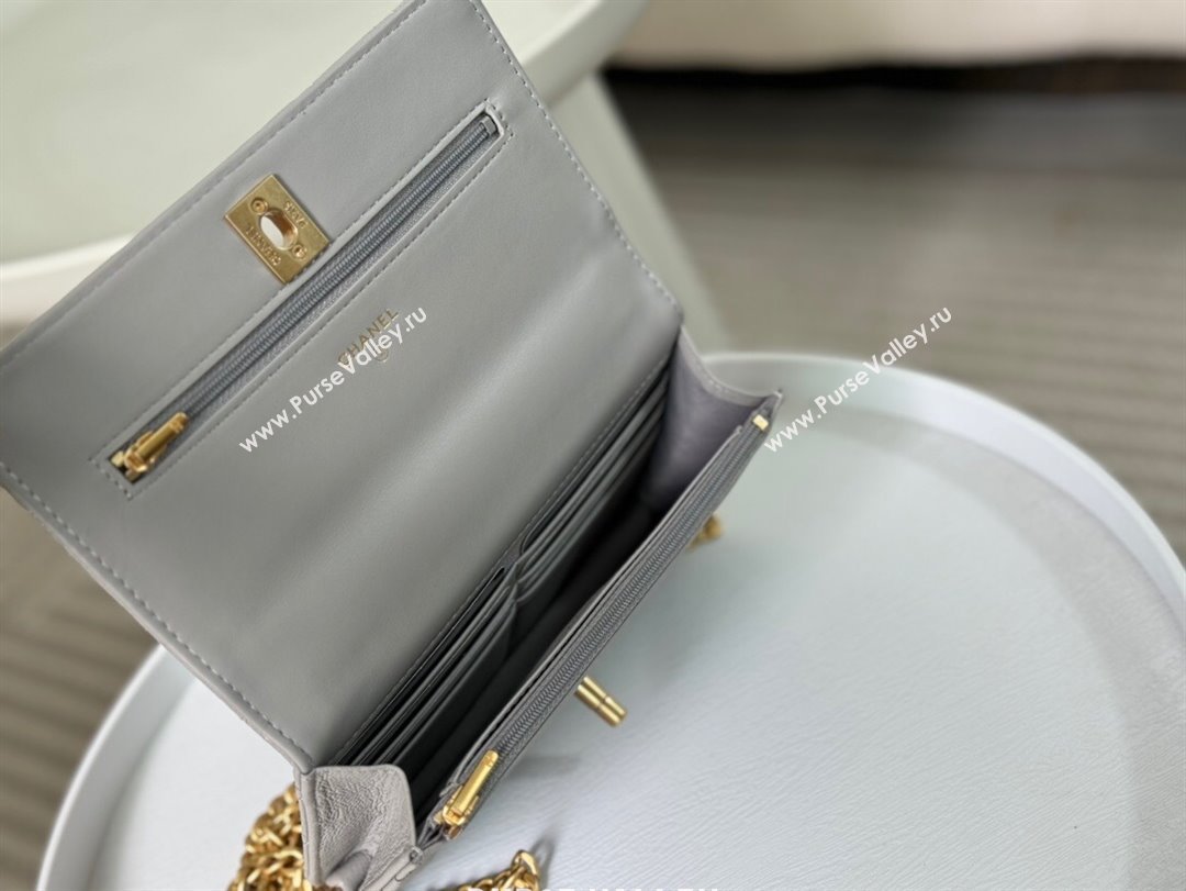 Chanel Grained Calfskin Wallet On Heart Chain WOC Grey 2024 (SM-24042601)