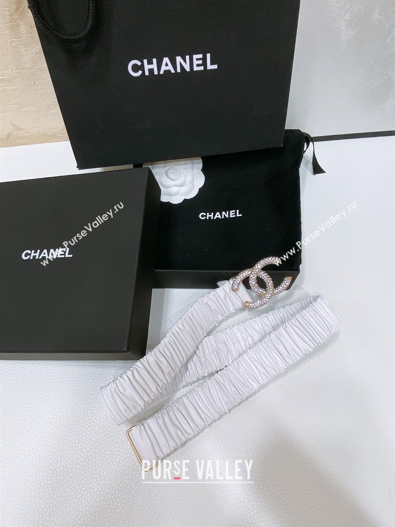 Chanel Stretch Calfskin Belt 3cm CH102915 White/Gold 2024 (YANG-24102915)