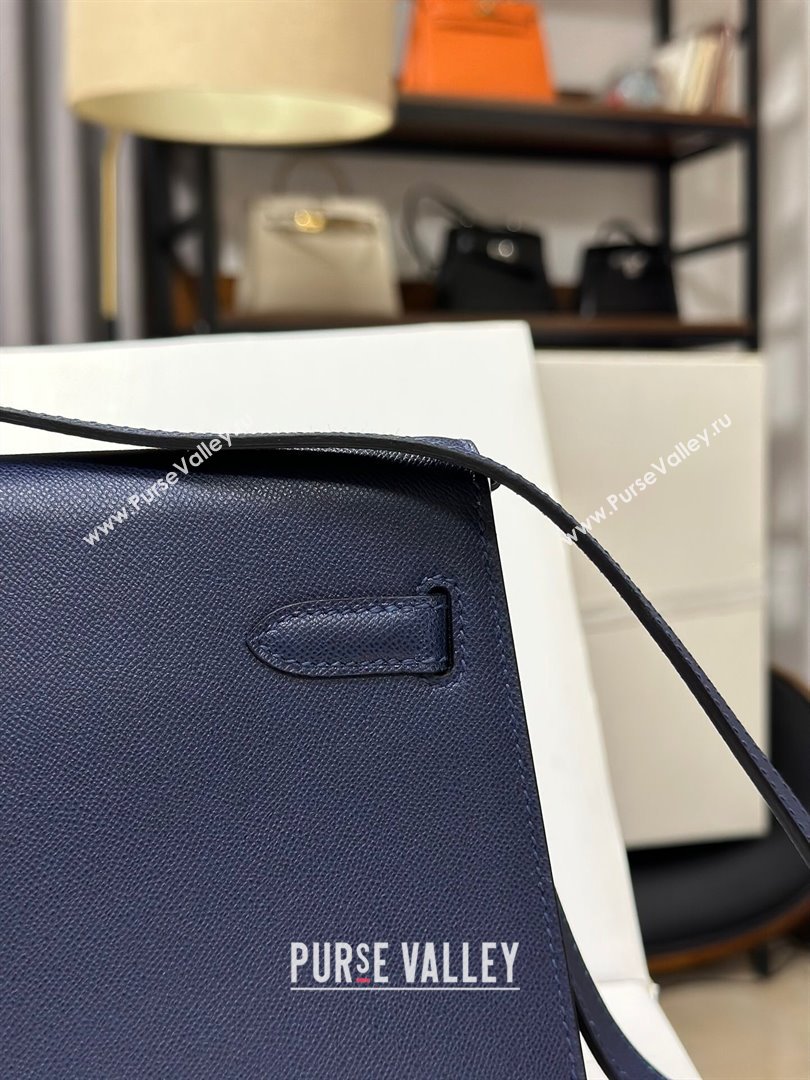 Hermes Kelly Elan Bag in Madame Leather Blue/Silver 2024(Half Handmade) (JIMMY-24022208)