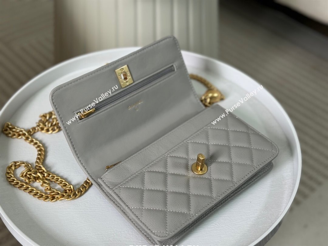 Chanel Grained Calfskin Wallet On Heart Chain WOC Grey 2024 (SM-24042601)