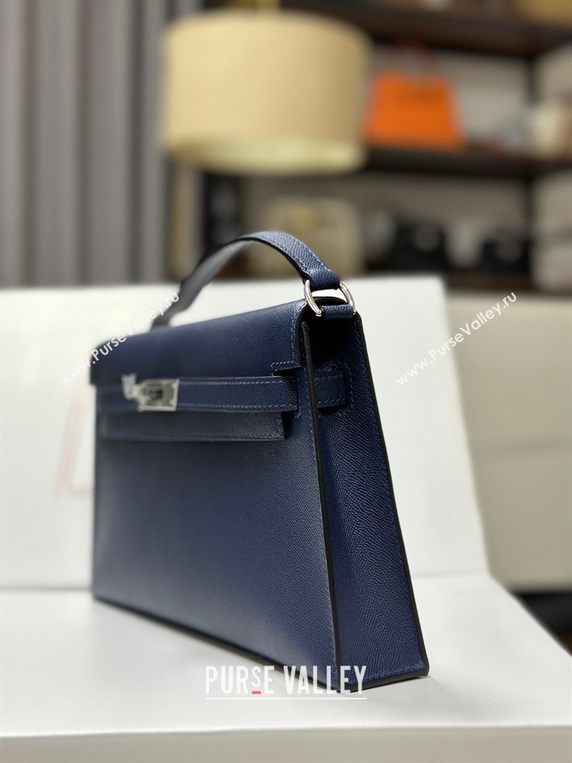 Hermes Kelly Elan Bag in Madame Leather Blue/Silver 2024(Half Handmade) (JIMMY-24022208)