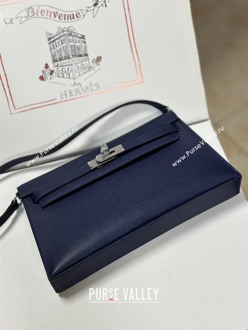 Hermes Kelly Elan Bag in Madame Leather Blue/Silver 2024(Half Handmade) (JIMMY-24022208)