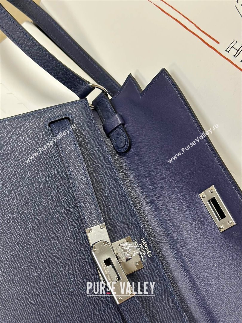 Hermes Kelly Elan Bag in Madame Leather Blue/Silver 2024(Half Handmade) (JIMMY-24022208)